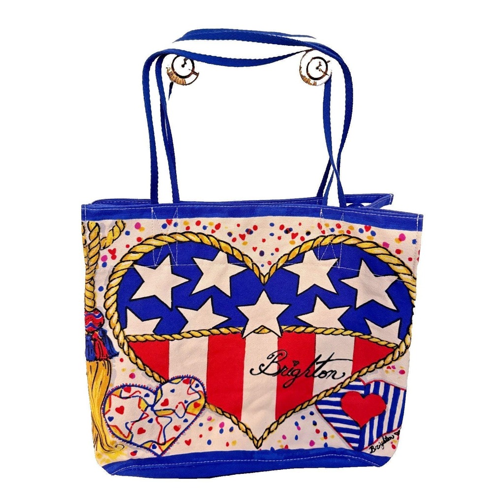 Brighton Star Spangled Hearts USA Patriotic Canvas Tote Beach Bag Americana